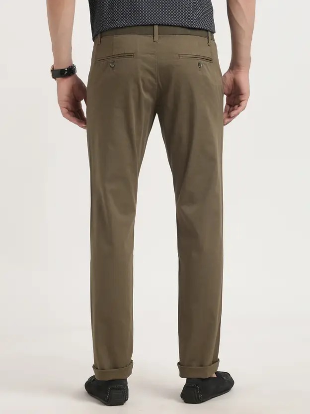 Indian Terrain Men's Slim Fit Solid Green Trousers